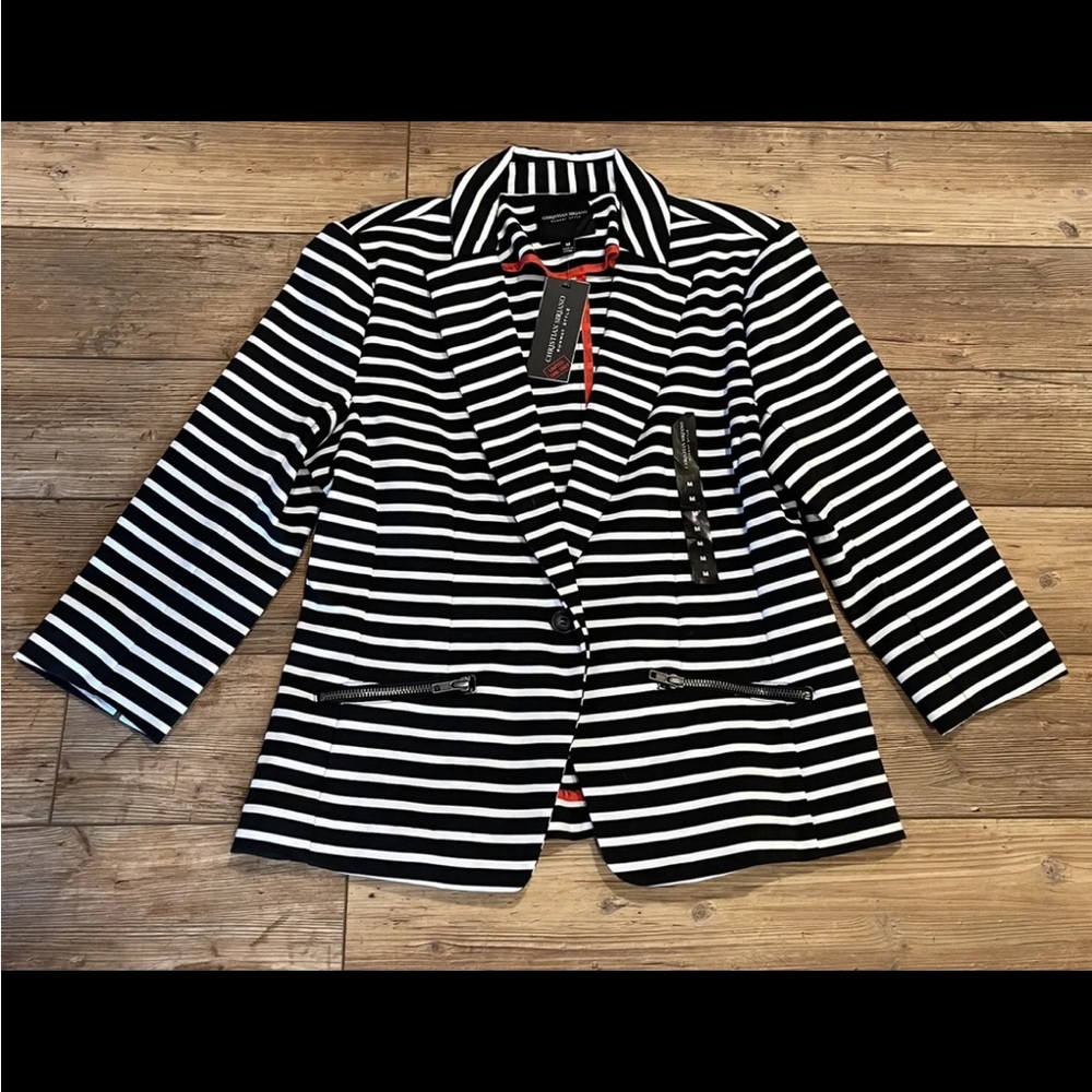 NEW Christian Siriano Womens Blazer Jacket Sz Medium Striped Black/White